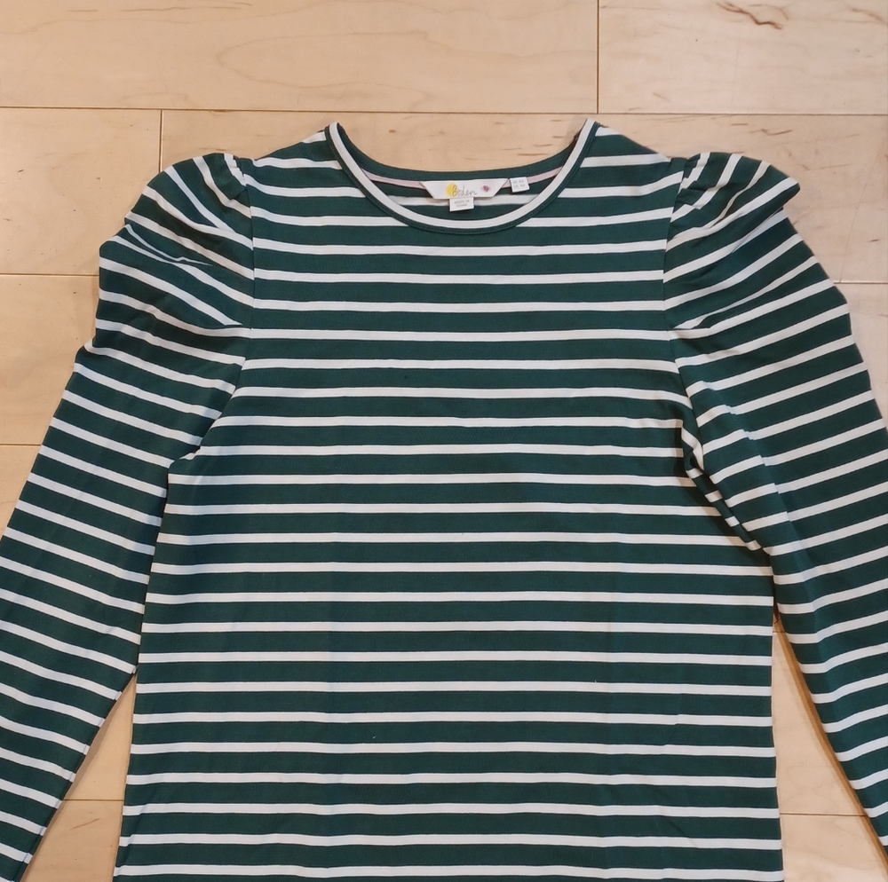 NWOT Boden Imogen Breton Green Striped Knee Length Puff Sleeve Dress - Picture 3 of 7
